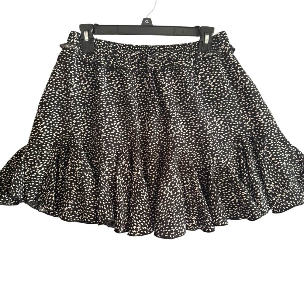 Miou Muse Black White Polka Dot Ruffle Mini Skirt Elastic Waist XL